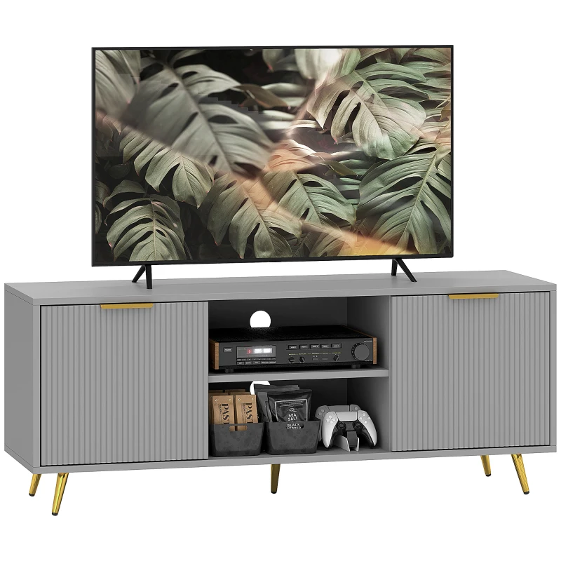 HOMCOM TV Stand with Storage for 55 Inch TV, Modern TV Cabinet with 2 Open Shelves and 2 Cabinets for Living Room, Grey