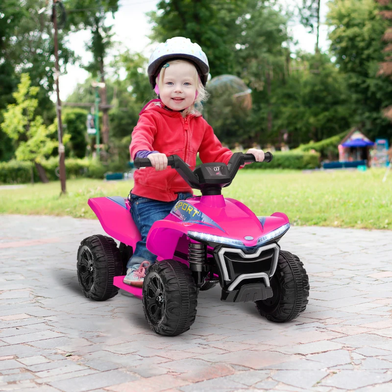 Qaba Kids ATV Quad, 6V Ride On Toy with Rechargeable Battery, Light, Music, Forward & Reverse for Toddlers, Pink