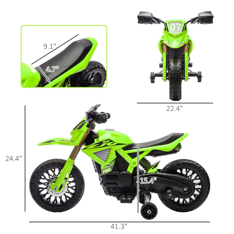 Qaba 6V Kids Motorcycle with Training Wheels, Horn & Start Sound, for 3-8 Years, Green