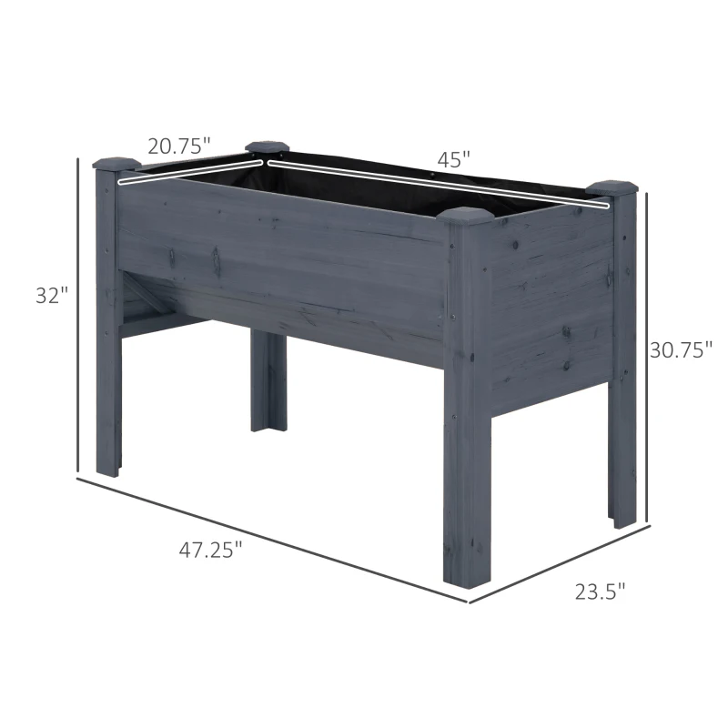 Outsunny 48" Fir Wood Raised Garden Bed with Tool Hooks, Elevated Planter Box Stand with Unique Funnel Design for Backyard, Gray