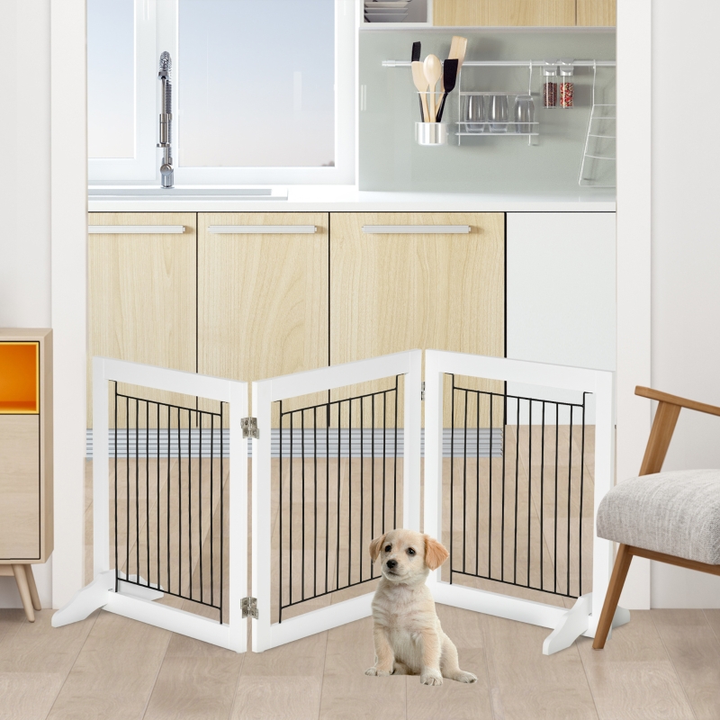 PawHut Freestanding Pet Gate, Folding Dog Gate with Support Feet - Main Image