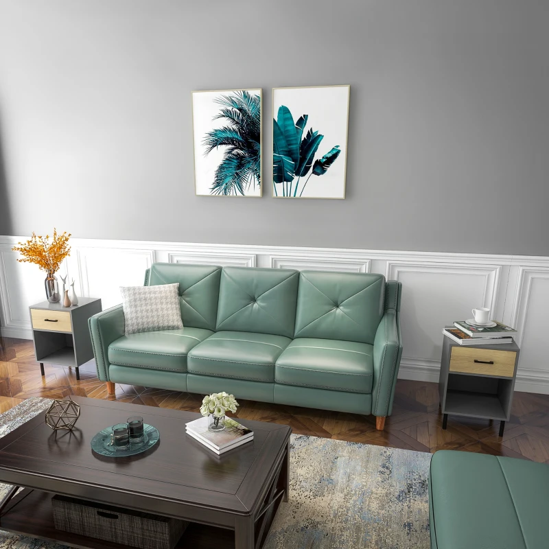 HOMCOM Nightstand Set of 2, Bedside Table with Drawers, Storage Shelf for Bedroom, Grey and Oak