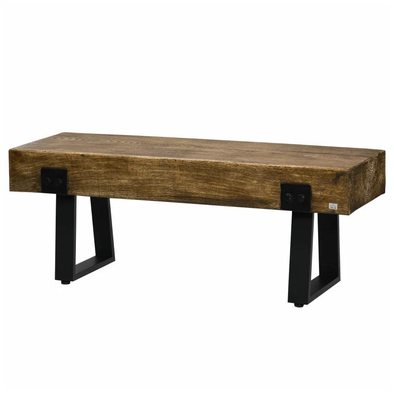 HOMCOM Garden Bench with Metal Legs, Rustic Wood Effect Concrete Entryway Bench, End of Bed Bench, Indoor Outdoor Use for Patio, Park, Porch and Lawn, Natural and Black