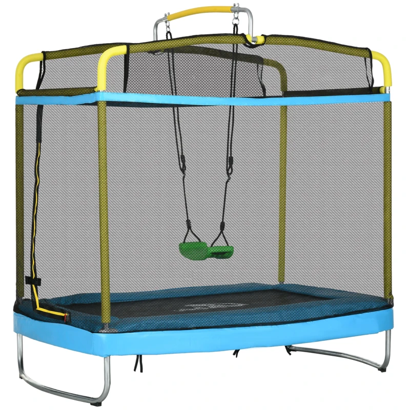 Qaba 6.9FT Kids Trampoline with Safety Net, Gymnastics Bar, Swing, Toddler Trampoline for 3+ Years Old Indoor/Outdoor