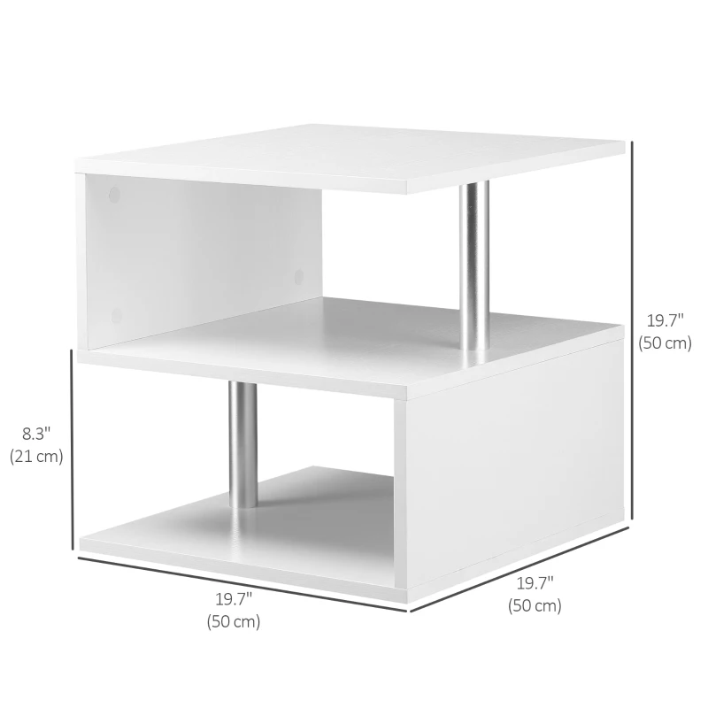 HOMCOM Wooden S Shape End Table 3 Tier Storage Shelves Organizer Living Room Side Table Desk White
