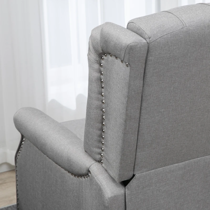 HOMCOM Wingback Reclining Chair with Footrest, Button Tufted Recliner Chair with Rolled Armrests for Living Room, Light Grey