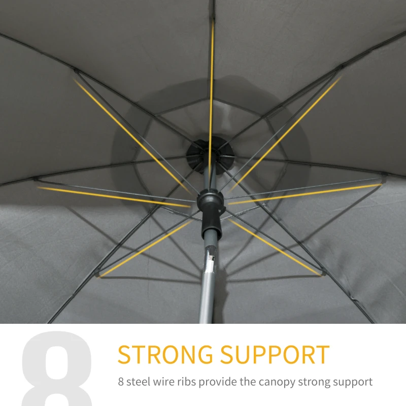 Outsunny 6ft Beach Umbrella, Outdoor Sun Shade Parasol with Push Button Tilt, Ruffled  UV50+ Vented Canopy, Dark Grey