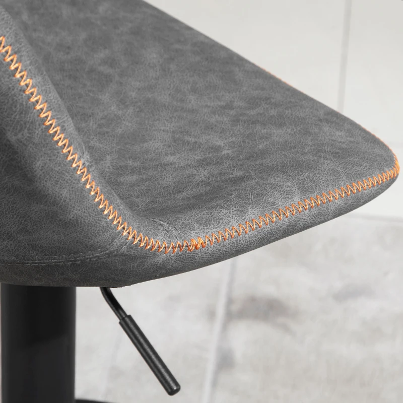 HOMCOM Bar Stools Set of 2, Swivel Counter Height Bar Stools with Adjustable Height and Footrest, Tufted PU Leather Upholstered Kitchen Stool for Breakfast Bar, Grey
