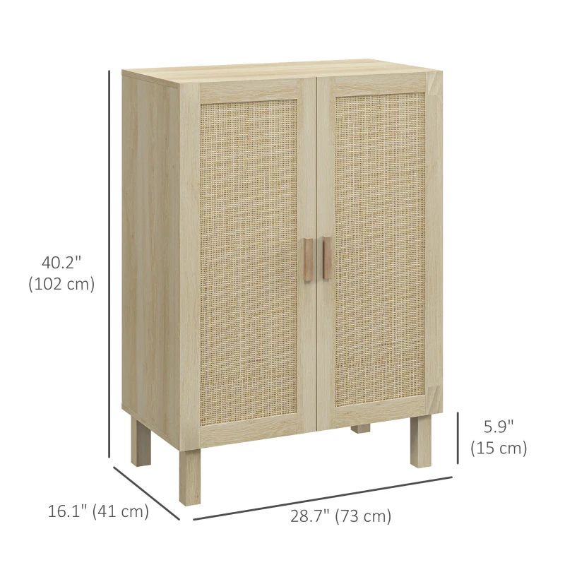 HOMCOM Boho Sideboard, Buffet Cabinet with Storage, Accent Cabinet with 2 Rattan Doors and Adjustable Shelves, Natural