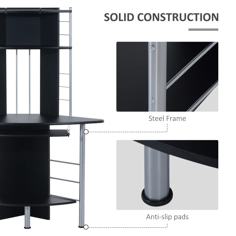 HOMCOM Arch Tower Computer Desk Compact Modern Home Office Writing Workstation P2 MDF With Keyboard Tray And Shelves - Black