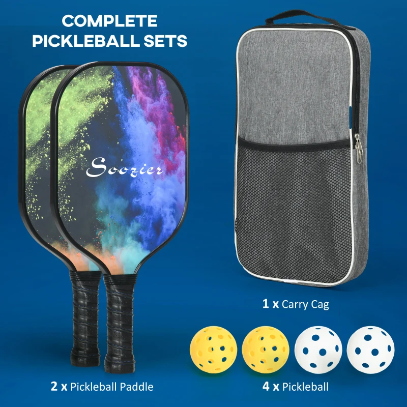 Soozier Pickleball Paddles, Pickle Balls Racket Set of 2 with 4 Balls and Carry Bag