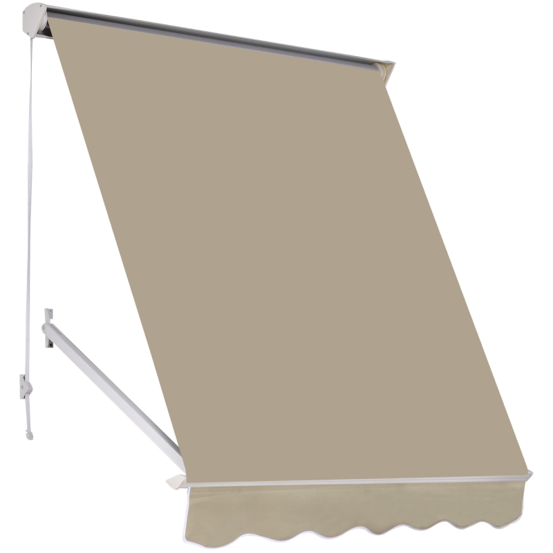 Outsunny 6’x2.3' Drop Arm Window Awning Manual Retractable Canopy Shelter Sunshade (Cream White)