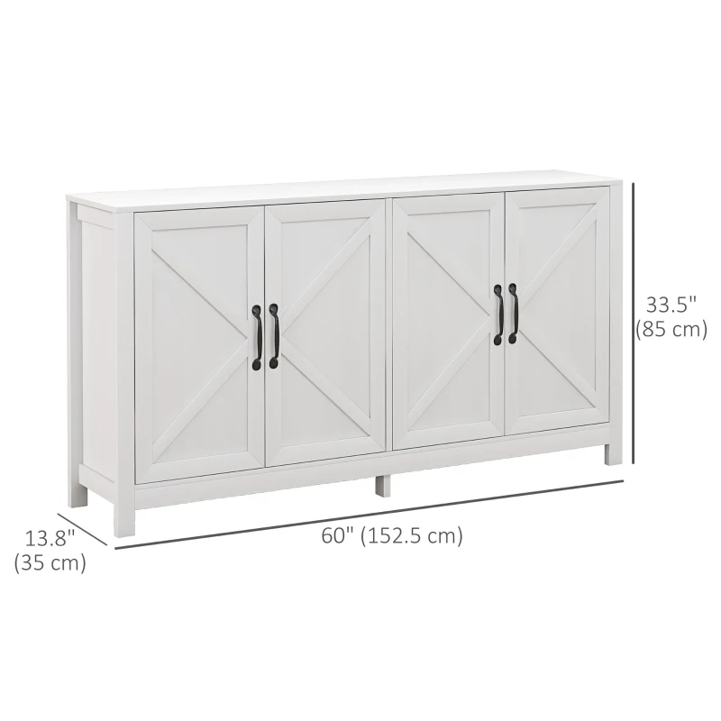 HOMCOM Sideboard Buffet, Storage Cabinet with Barn Door and Adjustable Shelf, TV Stand for TVs up to 65 Inches, White