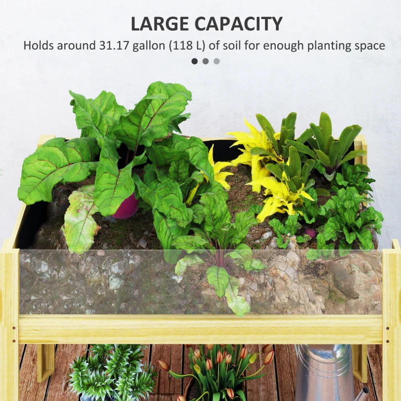 Outsunny Wooden Raised Garden Bed with Acrylic Panels, Raised Planter Box with Drainage Holes, 43.3" x 19.7" x 31.5"