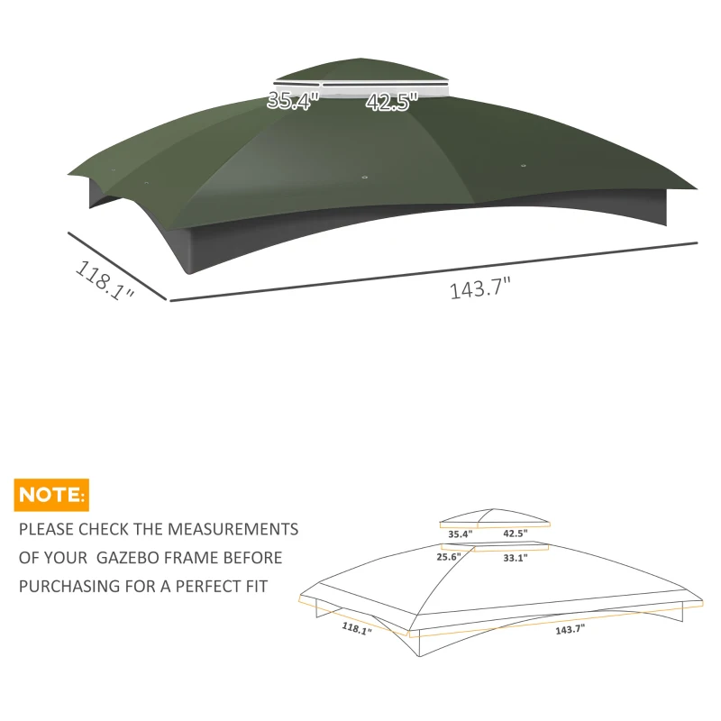 Outsunny 10' x 12' 2-Tier Gazebo Cover, Patio Gazebo Canopy Replacement with Drainage Holes for 84C-210 Series, Green