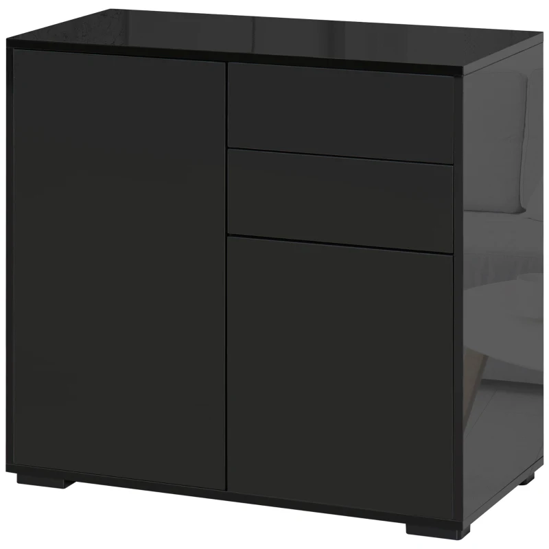 HOMCOM High Gloss Buffet Sideboard with 2 Drawers, 2 Doors and Adjustable Shelf, Kitchen Storage Cabinet with Push Open Design, Black