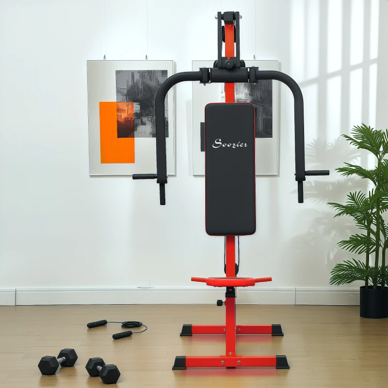 Soozier Chest Fly and Chest Press Machine for Back, Pectoral, Rear Deltoid and Shoulder Training, Red
