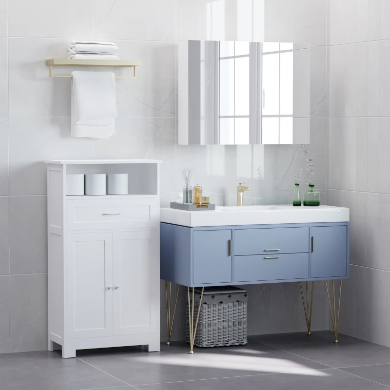 kleankin Bathroom Floor Cabinet Freestanding Cabinet with Storage Shelf, Drawer and Adjustable Shelf, White