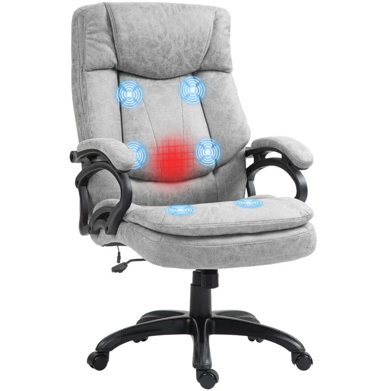 HOMCOM 6 Point Vibration Massage Office Chair with Heat, Microfibre Fabric Comfy Computer Desk Chair, Gray