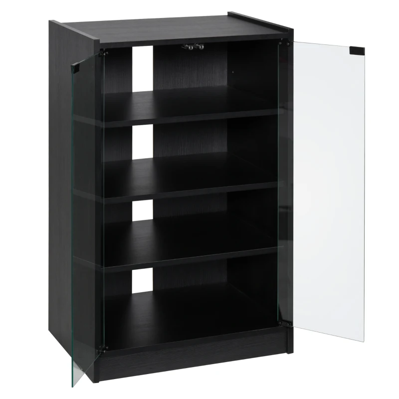 HOMCOM 5-Tier AV Media Stand with Push to Open Glass Doors, Audio-Video Storage Cabinet with Adjustable Shelves for DVD Players, Games Consoles, Routers, Distressed Black