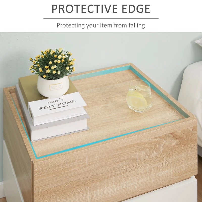 HOMCOM Bedside Table with 2 Stackable Drawers, Modern Nightstand, End Table for Bedroom, Natural