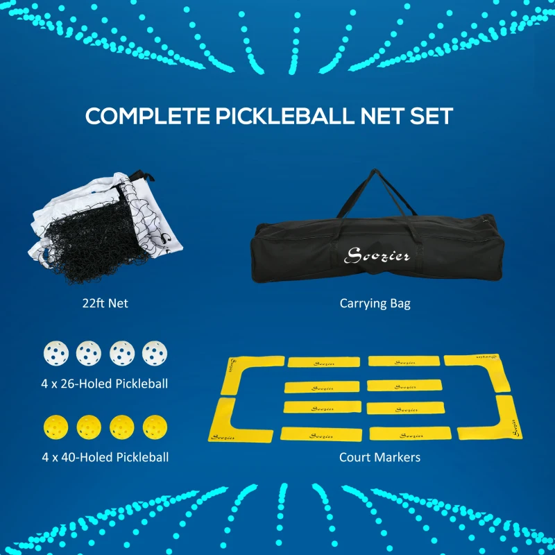 Soozier Pickleball Set with Net on Wheels, Markers, 4 Pickleball Paddles and 4 Balls, for Driveway Backyard