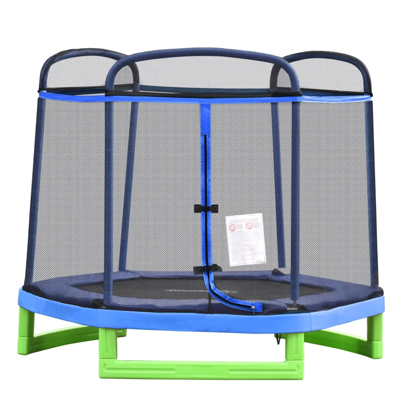 Outsunny 84.75" Kids Trampoline 7 FT Indoor Outdoor Trampolines with Safety Net Enclosure Built-in Zipper Padded Covering, for Boys and Girls, Blue
