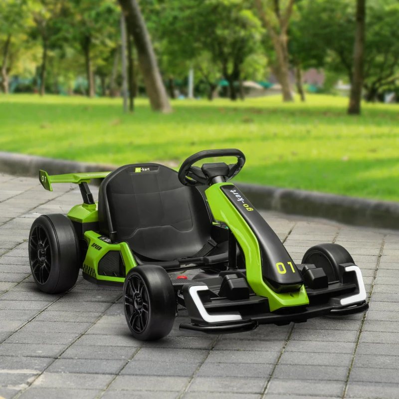 Aosom 24V 7.5 MPH Electric Go Kart with Adjustable Seat, Slow Start, Green