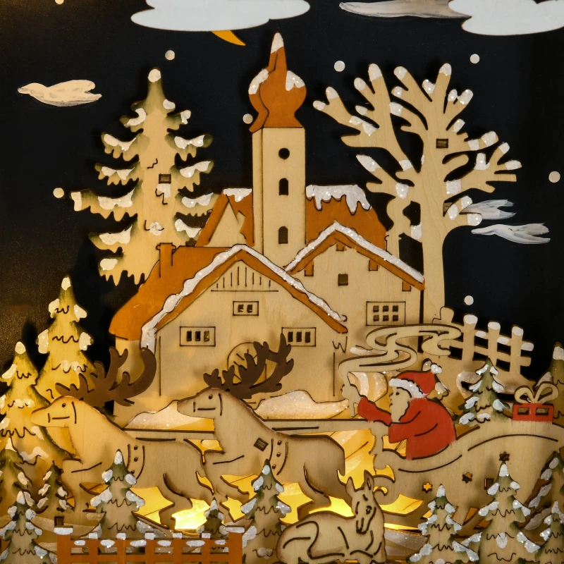 HOMCOM Christmas Advent Calendar, Wooden Countdown to Christmas Table Decoration with 24 Drawers, Lights, Battery Operated