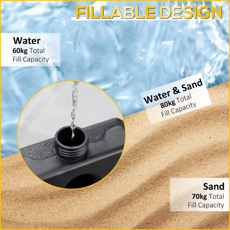 Outsunny Set of 4 Parasol Base Stand Weights for Banana Hanging Cantilever Umbrella, Can Be Filled with Sand or Water, Black