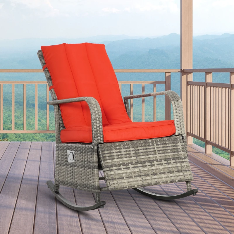 Outsunny PE Rattan Rocking Recliner with Footrest, Red