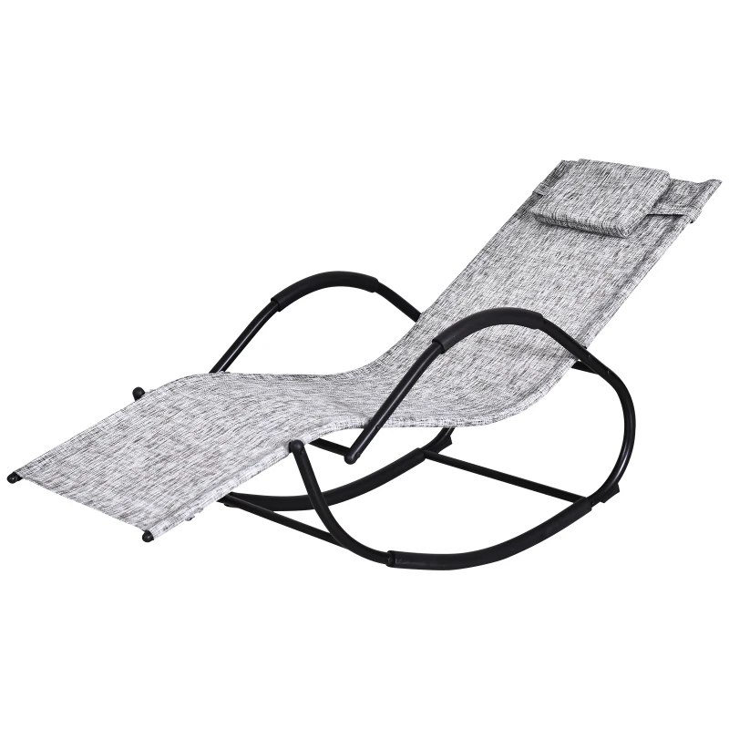 Outsunny Patio Texteline Rocking Lounge Chair Zero Gravity Rocker Outdoor Recliner Seat w/ Padded Pillow Grey