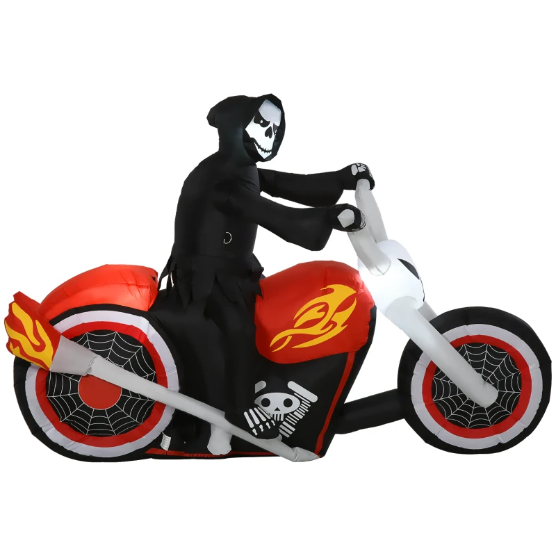 HOMCOM 6' Long Halloween Grim Reaper Flaming Motorcycle Outdoor LED Lighted Airblown Inflatable Decoration Holiday Seaon Garden Lawn Decor