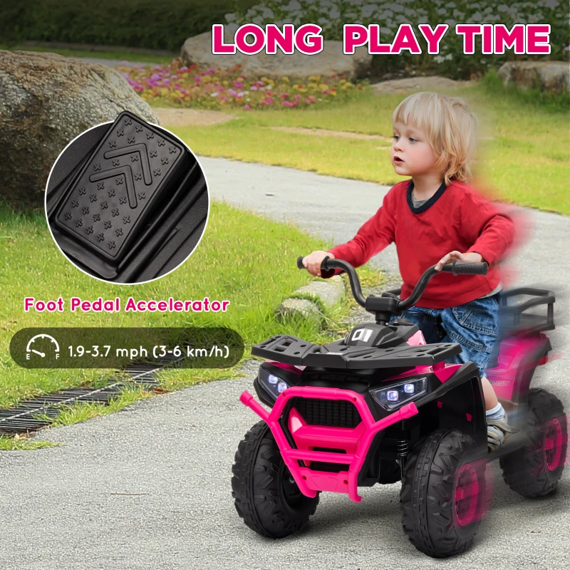 Qaba 12V Kids ATV, 4 Wheeler Quad w/ 4 Spring Suspension Wheels, LED Lights, Music USB, Pink