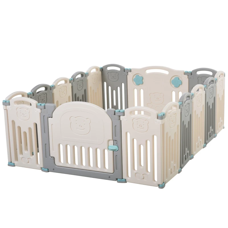 Qaba 16 PCs Baby Enclosure, Children Playpen Indoor Safety Gate Kids Activity Center Fence for Home Mom's Helper w/ Toy HDPE