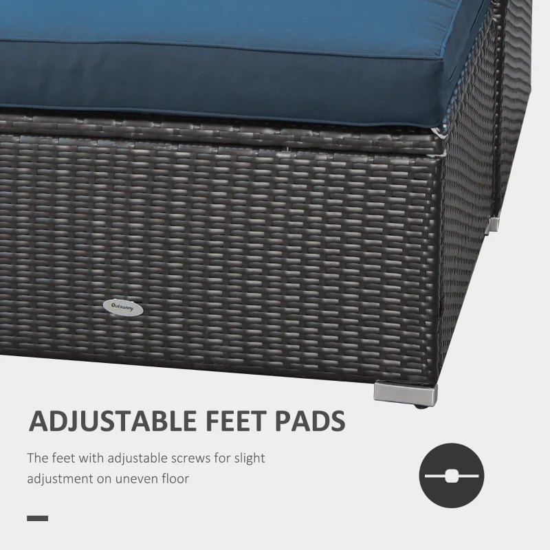 Outsunny 5-Piece Patio Furniture Set with Cushions, Outdoor PE Rattan Wicker Sofa Set, Sectional Furniture with Pillows, Glass Coffee Table for Garden, Backyard, Coffee/Blue