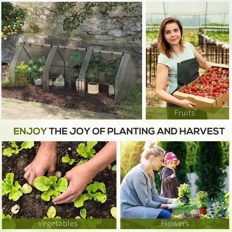 Outsunny 9' x 3' x 3' Outdoor Mini Greenhouse, Portable Tunnel Greenhouse with Large Zipper Doors and PE Cover for Garden, White