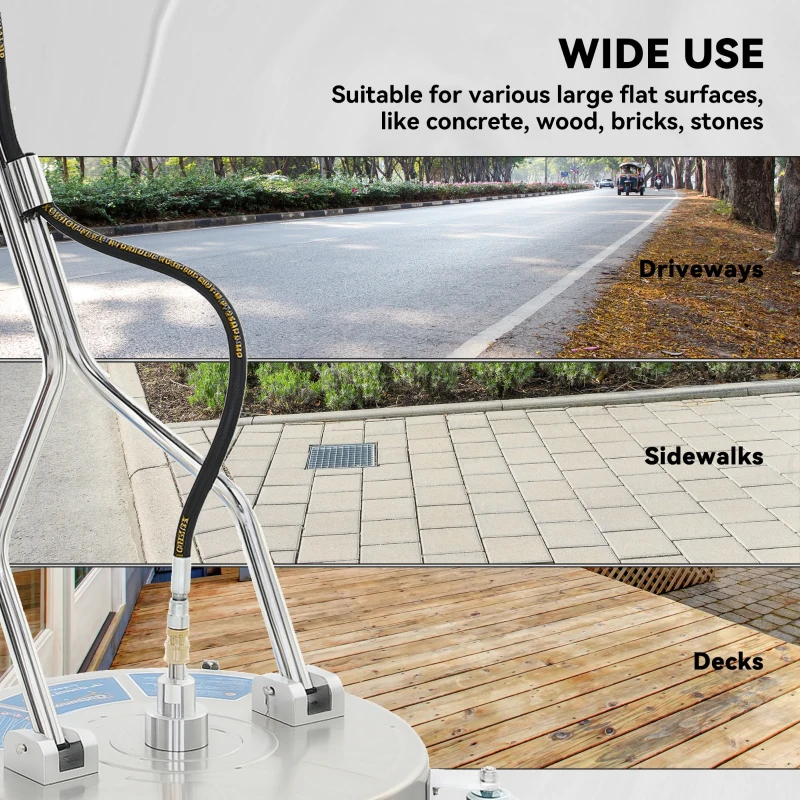 Outsunny 18" Pressure Washer Surface Cleaner with 4 Wheels, Stainless Steel Power Washer Surface Cleaner with 1/4" Quick Connector, 2 Handles, 3600 PSI, Silver