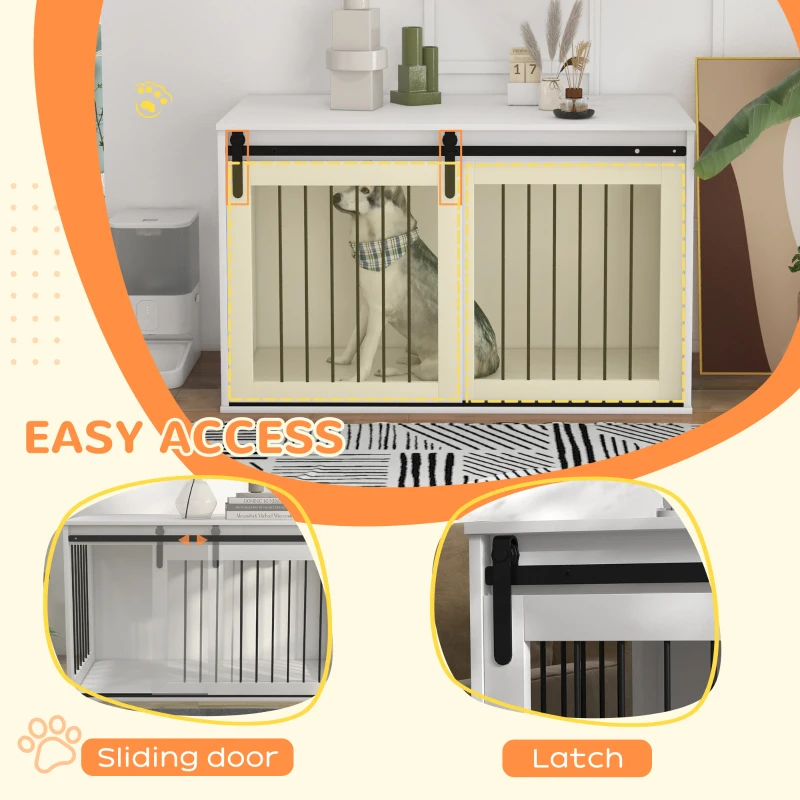 PawHut 46.5" Dog Crate Furniture, Dog Crate End Side Table for Extra Large Dogs, White