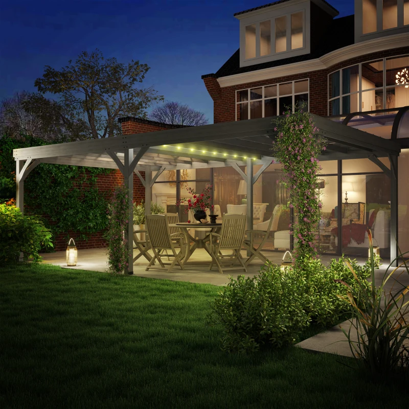 Outsunny 12' x 20' Outdoor Wooden Pergola, Grape Vine Gazebo with Concrete Anchors for Garden, Patio, Backyard, Deck, Gray