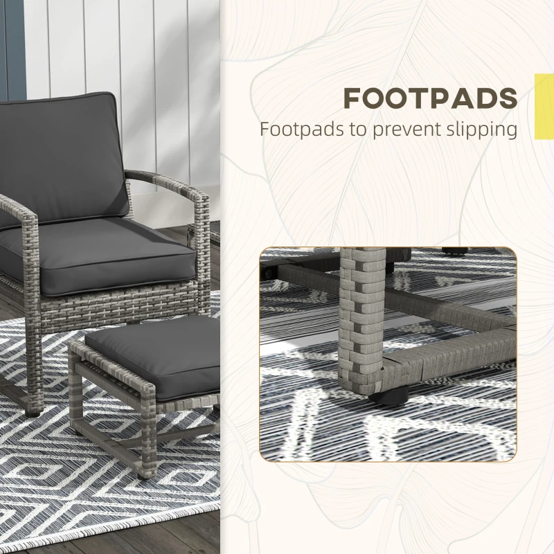 Outsunny 5 Pieces Patio Furniture Set with Armchair, Stool, Table, Cushions, Outdoor Wicker Conversation Sofa Set for Garden