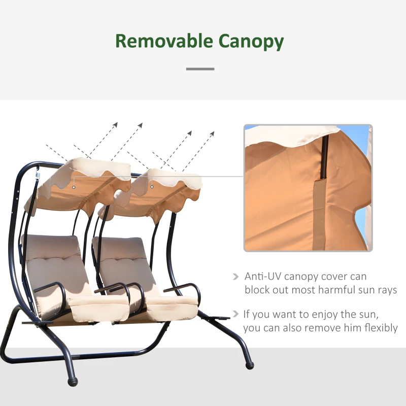 Outsunny Outdoor Garden Patio Covered Double Swing with Frame, Sand