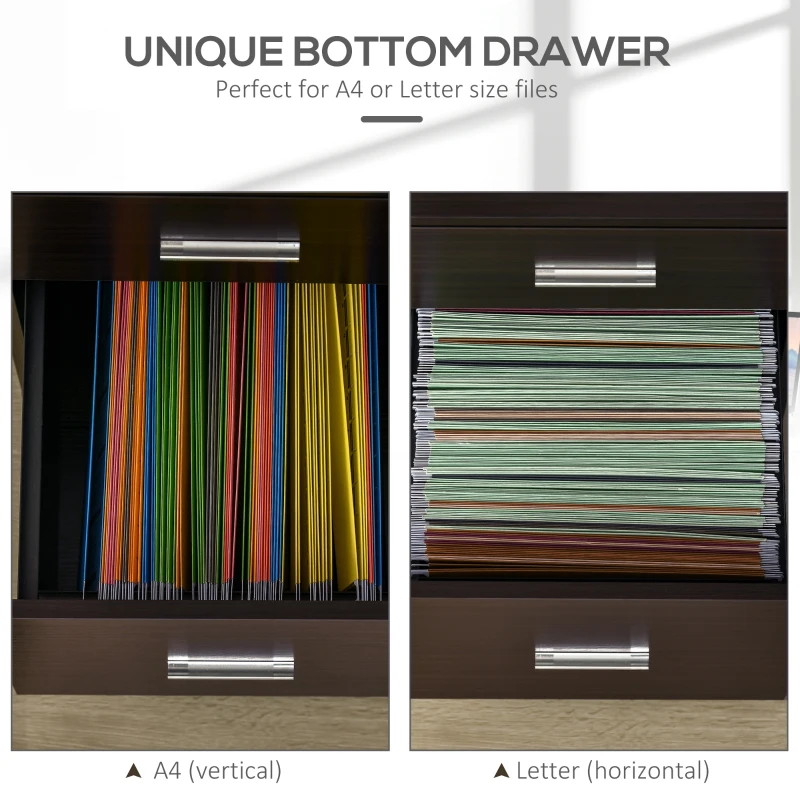 Vinsetto Mobile Filing Cabinet, Vertical File Cabinet with 2 Drawers, Wheels, for Letter or A4 File, Brown