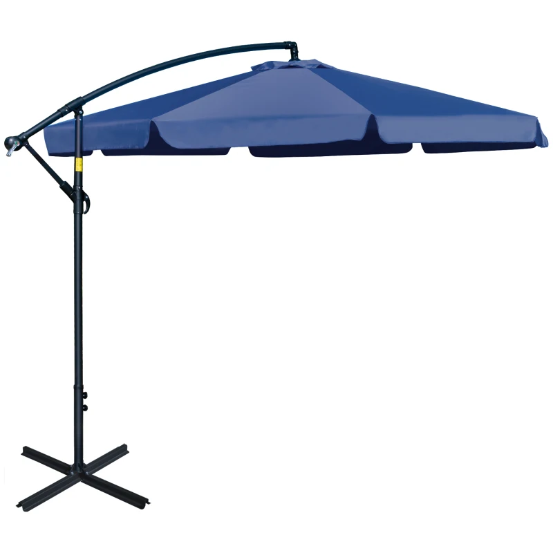 Outsunny 11FT Offset Hanging Patio Umbrella Cantilever Umbrella with Easy Tilt Adjustment, Cross Base and 8 Ribs for Backyard, Poolside, Lawn and Garden, Blue