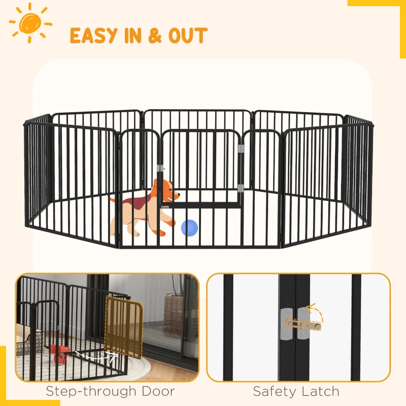 PawHut Dog Fence Outdoor 8 Panels 24" Height Indoor Steel Pet Exercise Pen DIY Design for Small Dogs
