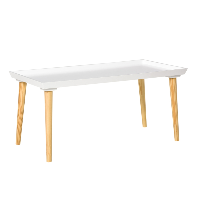 HOMCOM Coffee Table with Tray Top, Nordic Center Table with Pine Wood Legs, Rectangle Coffee Tables for Living Room, White
