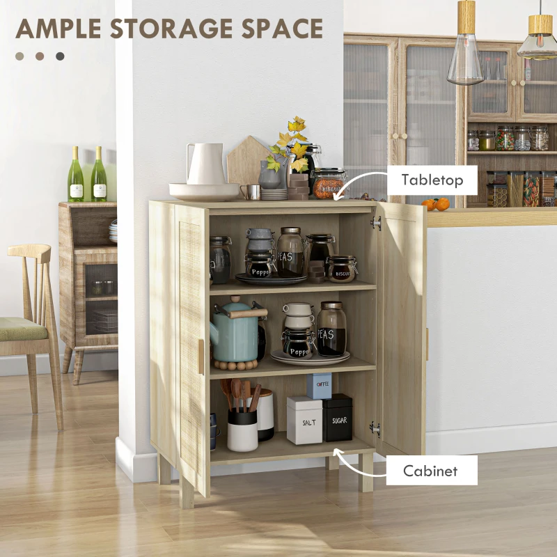 HOMCOM Boho Sideboard, Buffet Cabinet with Storage, Accent Cabinet with 2 Rattan Doors and Adjustable Shelves, Natural