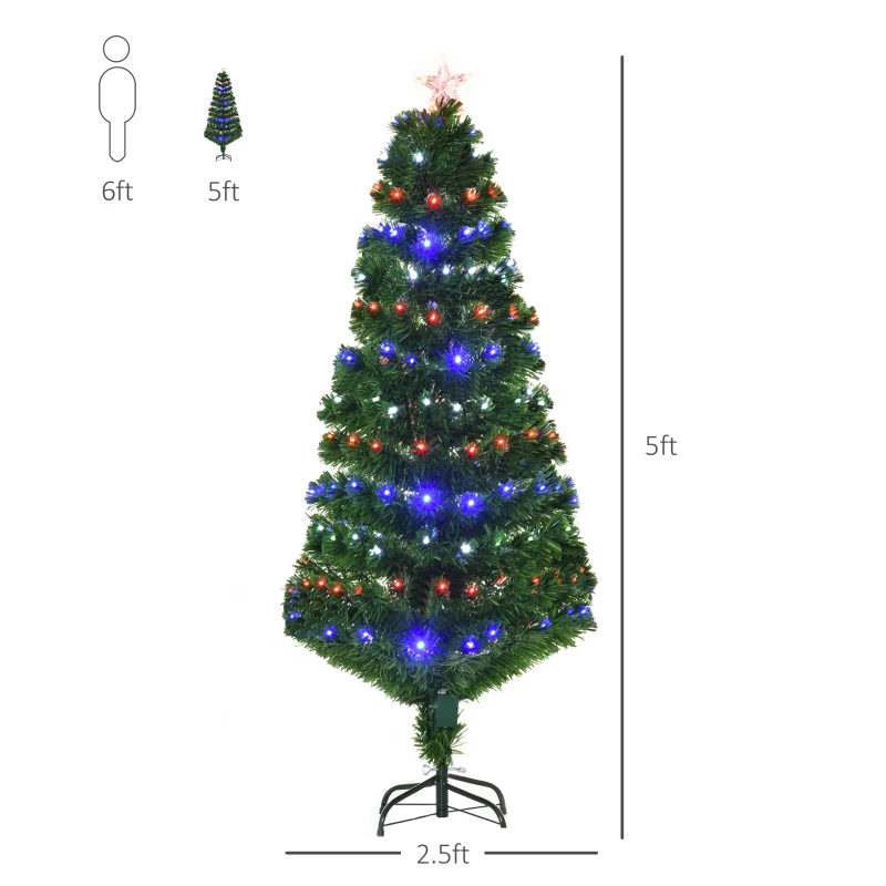 HOMCOM 5FT Pre-lit LED Optical Fiber Christmas Tree Artificial Holiday Décor with Stand Green