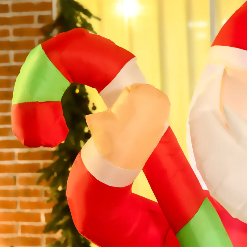 HOMCOM 6ft Christmas Inflatables Outdoor Decorationss Decorations Santa Claus with Candy Cane, Blow-Up LED Yard Christmas Decor
