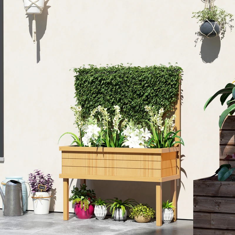 Outsunny Elevated Wood Planter with Trellis for Climbing Plants, Raised Garden Bed with Legs and Drainage Holes, Natural Wood